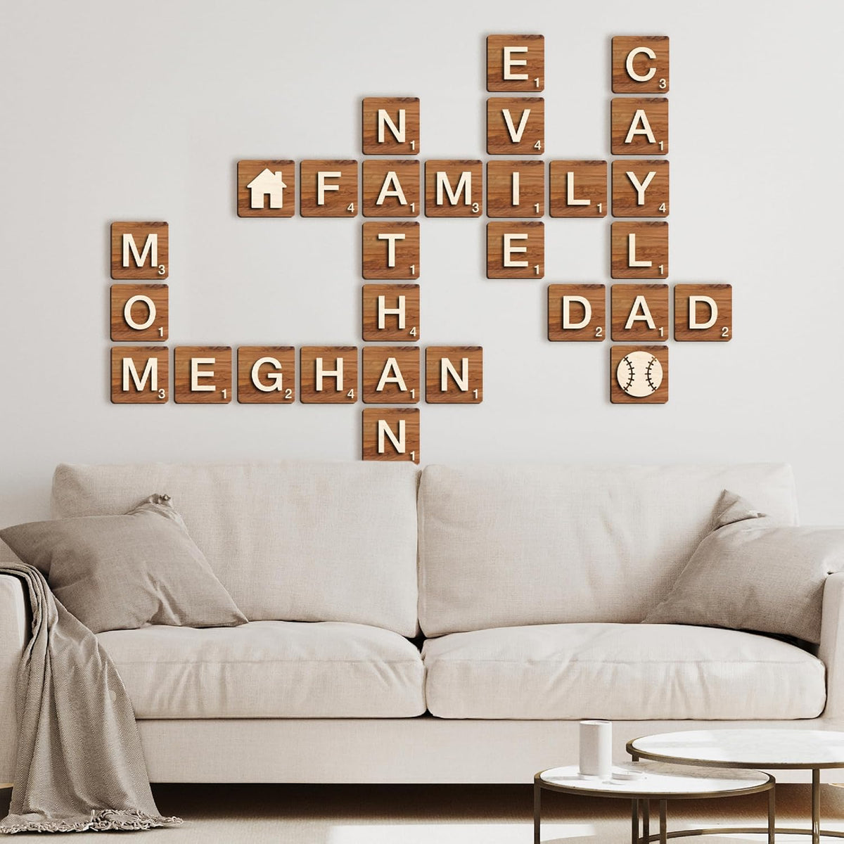Personalized Wood Wall Tiles with Name, Custom Family Home Decor