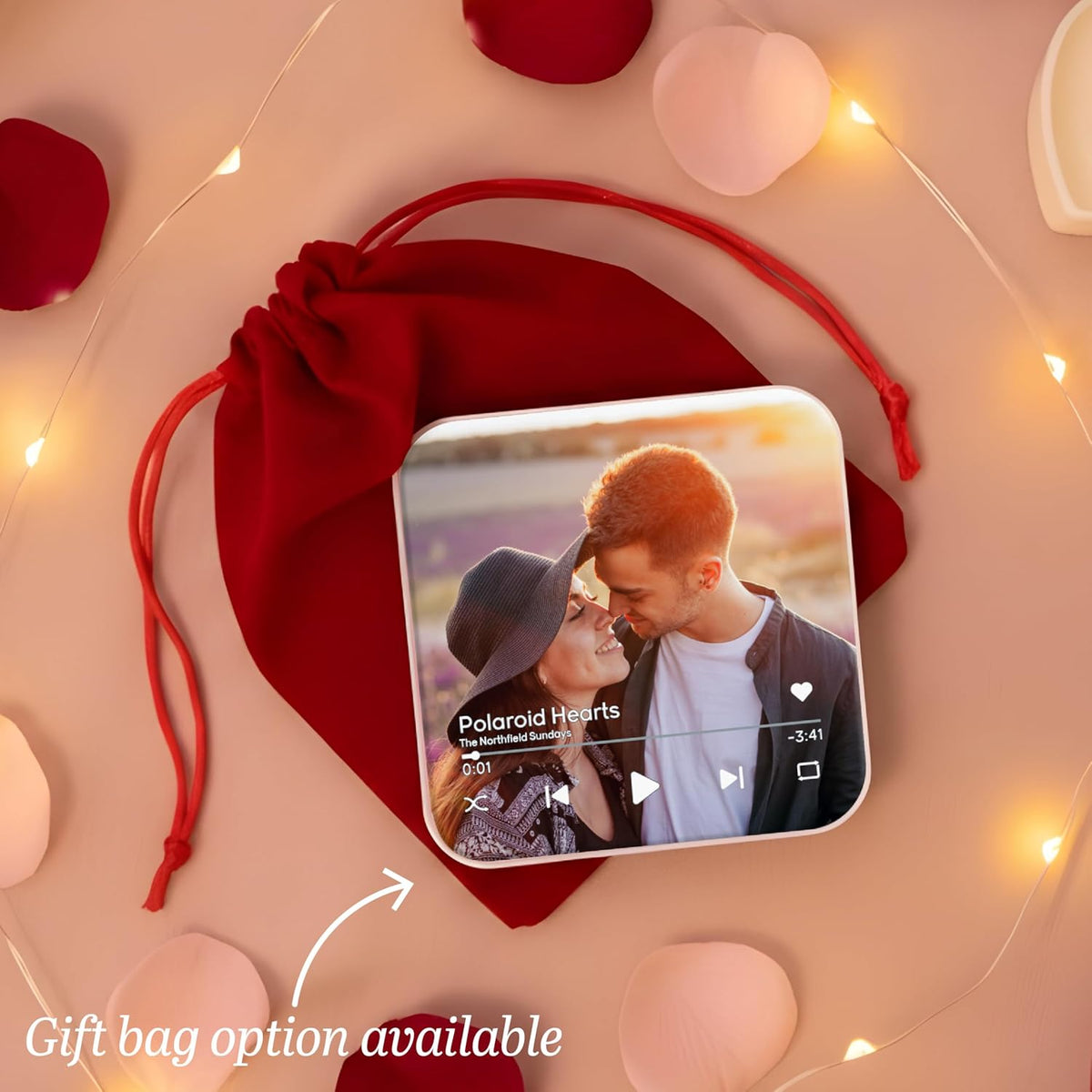 Custom Music Fridge Magnet with Photo - Personalized Picture Song Plaque for Refrigerator - Add Favorite Track & Name - Unique Gift for Christmas, Birthday, Valentine, Anniversary, Couples
