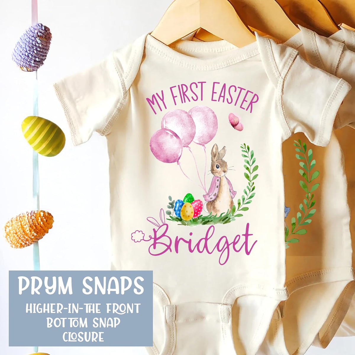 Zexpa Apparel Personalized My First Easter Baby Bodysuit with Name - Custom Easter Outfit Gift for Baby Girl or Boy - Customized Bunny Infant Romper for Newborn and 6, 12, 18, 24 Months