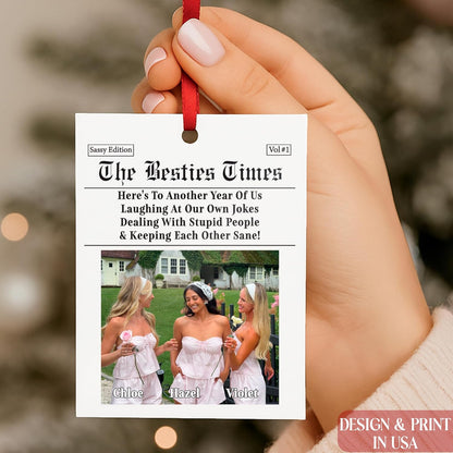 Funny Personalized Newspaper Ornament – Custom Photo Christmas Keepsake for Best Friends, Sisters, Girls – Unique with Names & Year – Friendship Acrylic Decoration for Tree or Room Decor