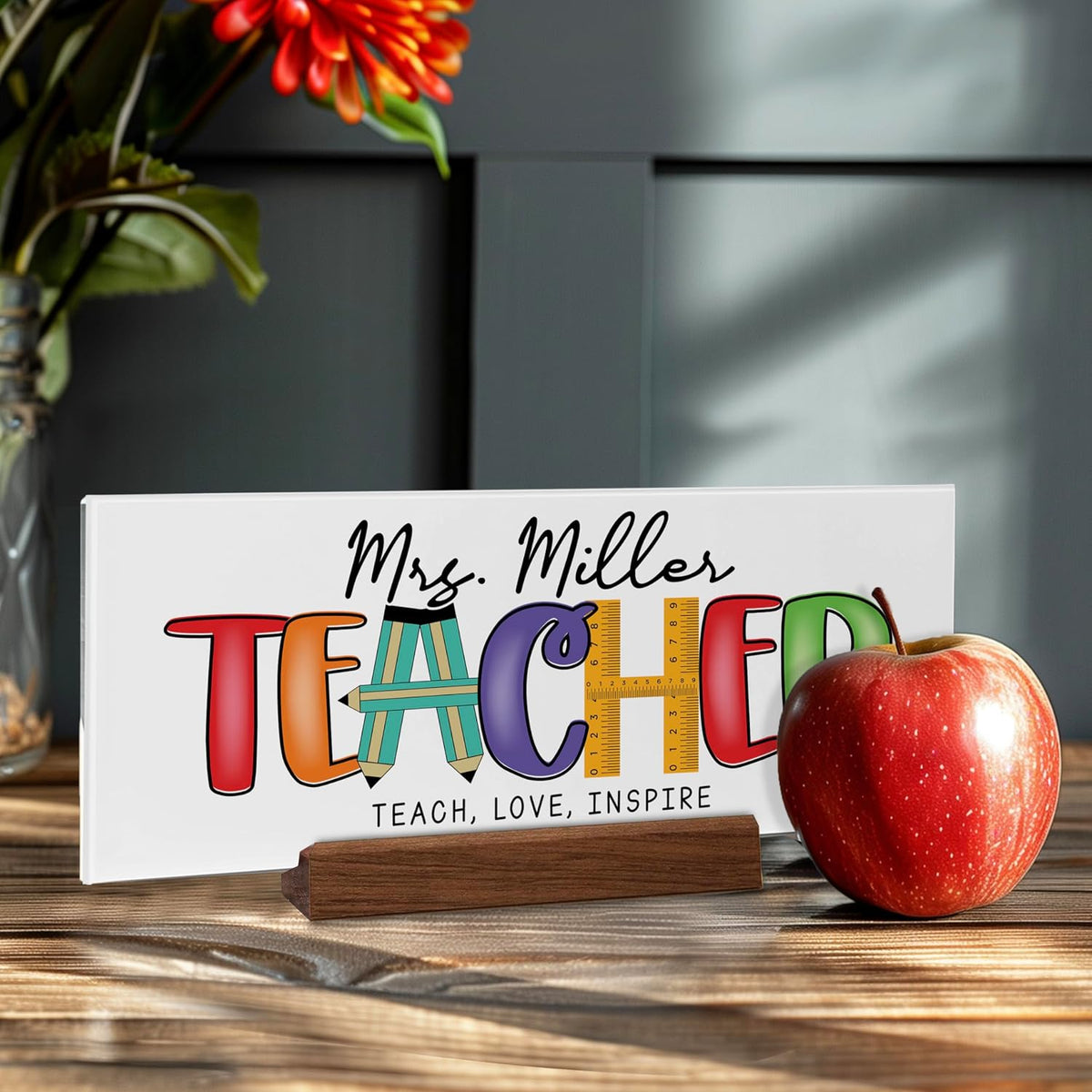 Personalized Teacher Nameplate with Name, Custom Acrylic Desk Decor Gift