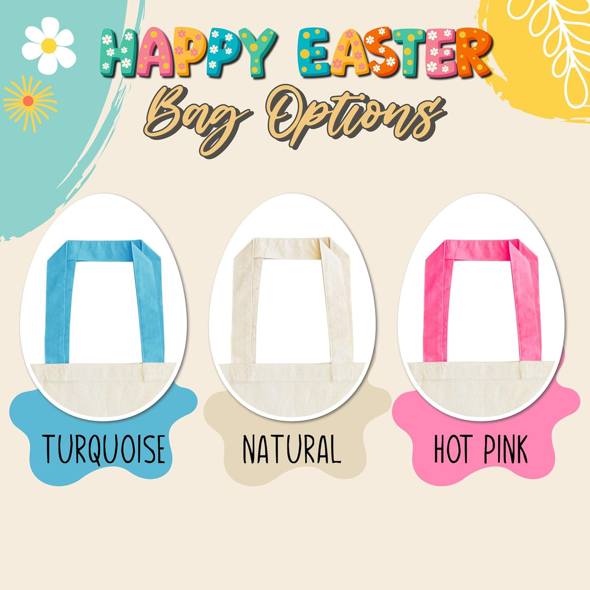 Personalized Easter Tote Bag with Name, Custom Canvas Bunny Egg Hunt Gift