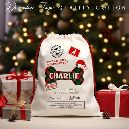 Personalized Pet Christmas Santa Sack, Custom Holiday Gift Bag for Dogs