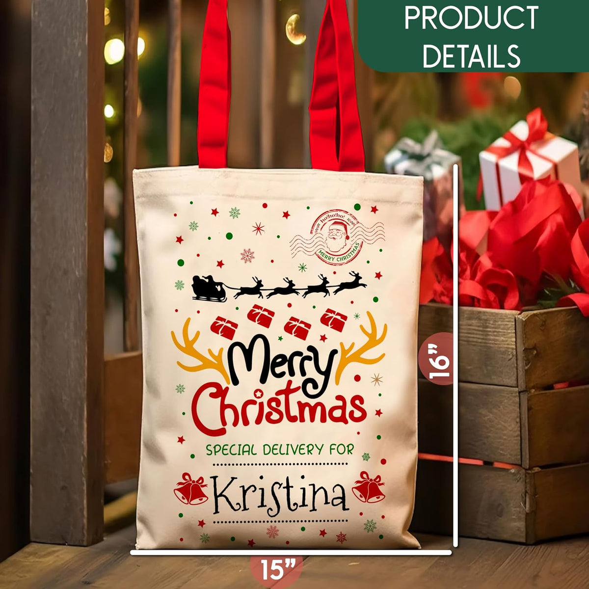 Personalized Christmas Santa Gift Bag, Custom Special Delivery Xmas Sack
