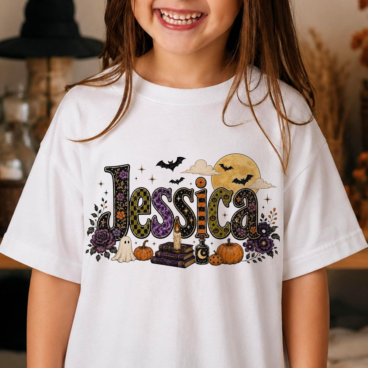 Halloween Custom Name Little Pumpkin Witch Youth Costume Shirt, Spooky Ghost Tee