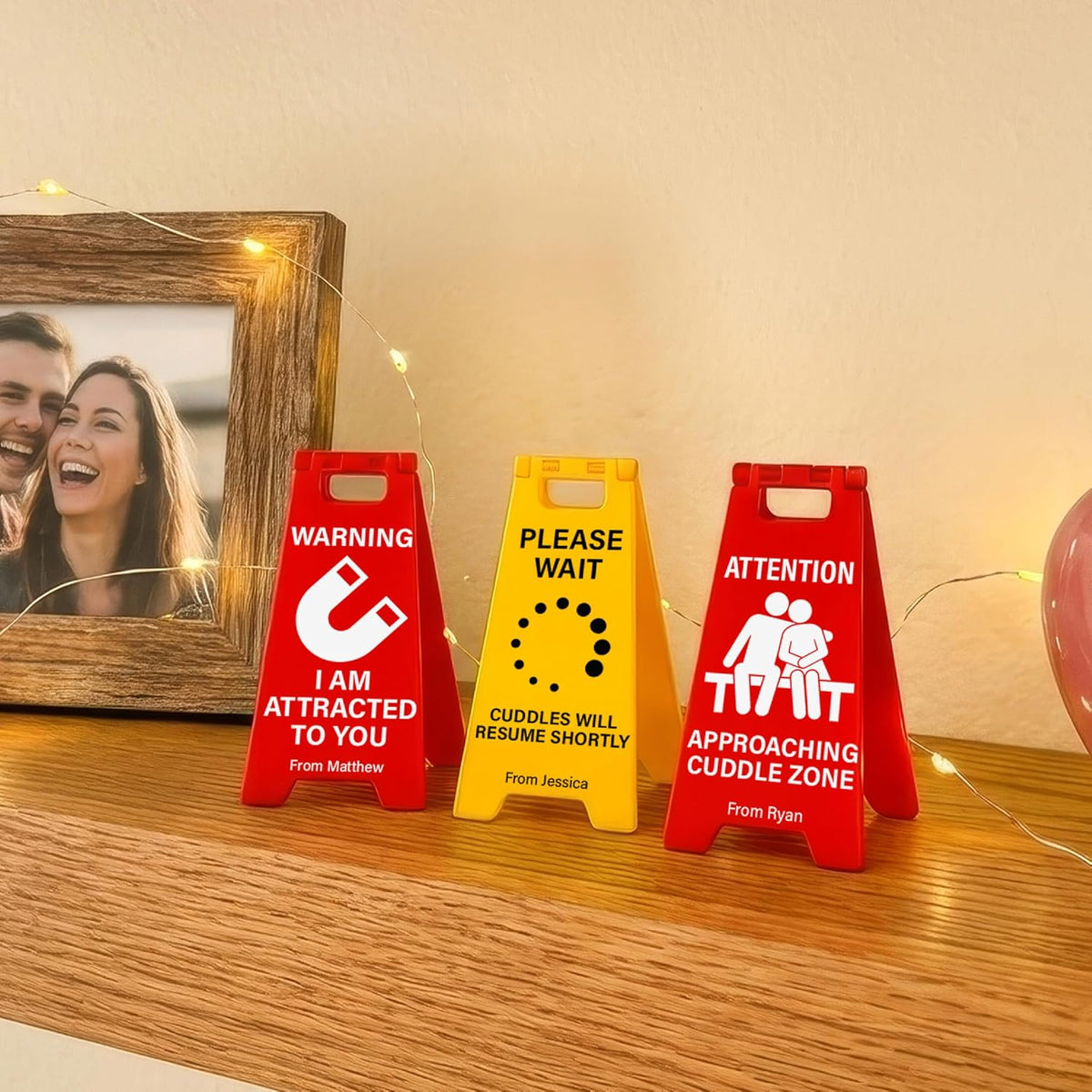 Valentine’s Day Funny Gift for Boyfriend Girlfriend Husband Wife – Custom Mini Floor Sign with Your Text & Name – Cute Tabletop Warning Board – Personalized Romantic Desk Decor & Anniversary Present