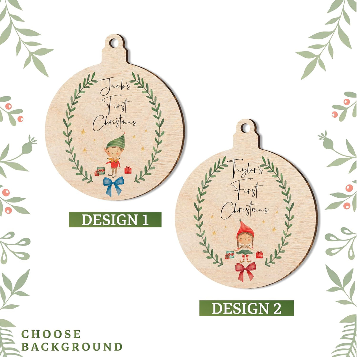 Custom Babys First Christmas Ornament for Holiday Tree Decoration, Personalized Xmas New Baby Stocking & Gift Tag for Boy and Girl