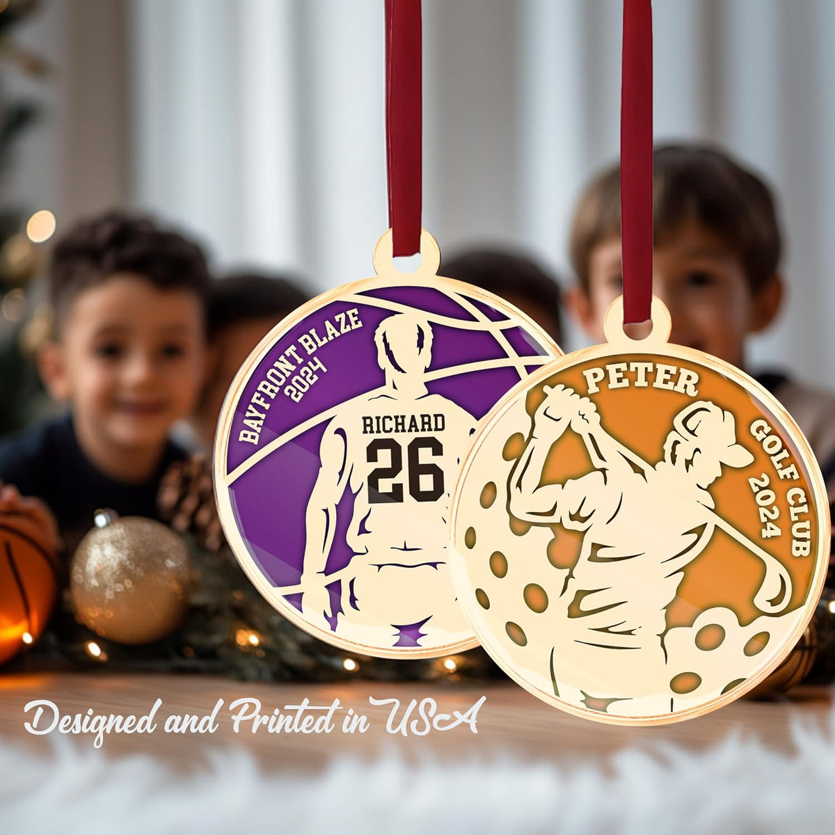 Personalized Sports Christmas Ornament with Name, Custom Holiday Keepsake