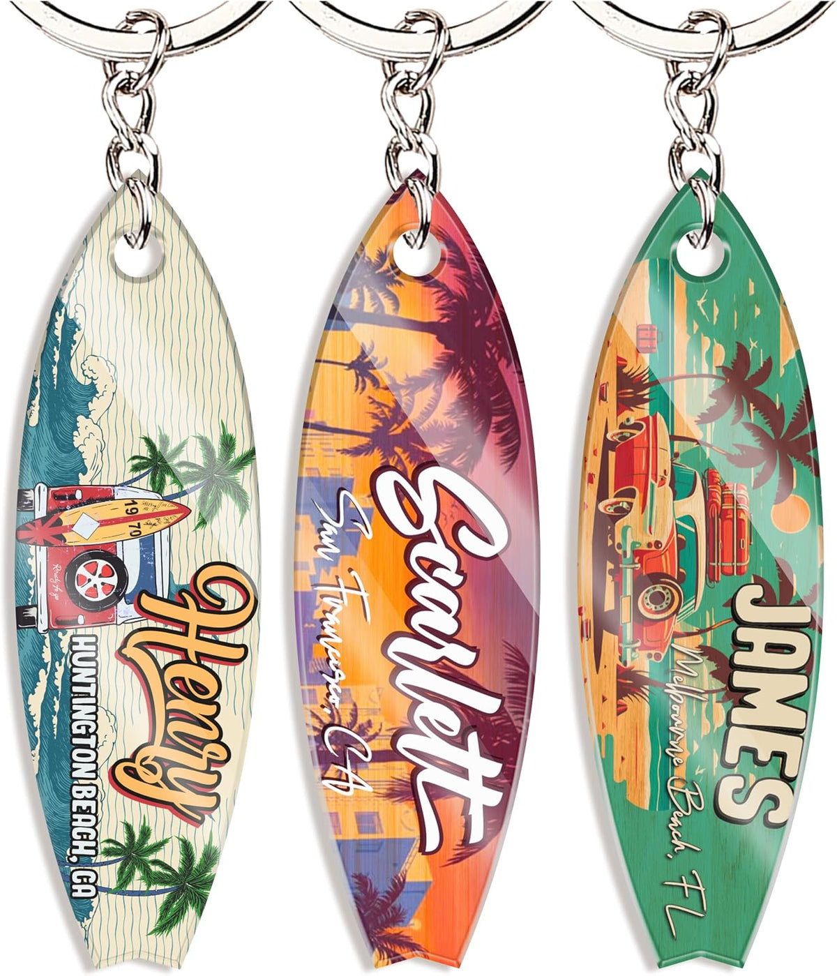 Personalized Surfboard Keychain with Name, Custom Beach Souvenir Gift