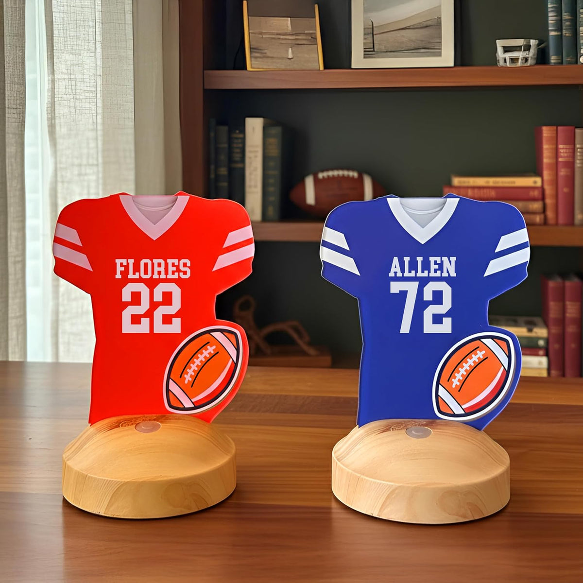 Personalized Football Jersey Night Light with Name & Number – Custom Team Uniform Acrylic LED Lamp with Wooden Base – Football Decor Gift for Boys, Kids, Teen Athletes – Room Sports Decoration