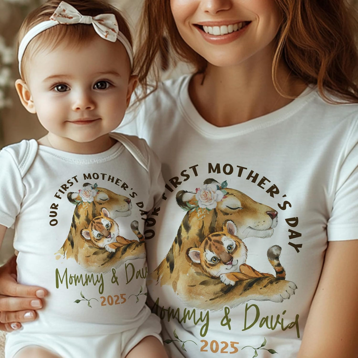 Personalized Our First Mother’s Day Matching Set – Custom Baby Bodysuit & Shirt – Gift for New Mom, Baby Shower, Mother's Day