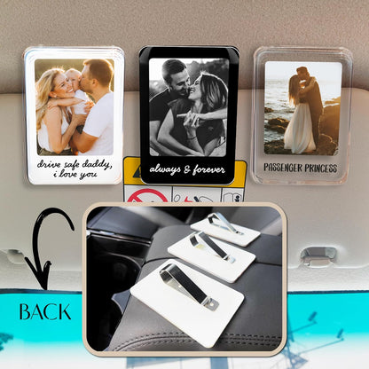 Personalized Car Visor Photo Clip – Custom Acrylic Picture Holder with Text, Gift for Dad, Mom, Husband, Wife, or Girlfriend