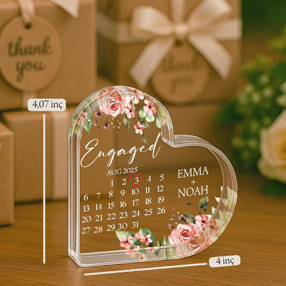 Personalized Heart Acrylic Block with Names and Date, Custom Couple Gift
