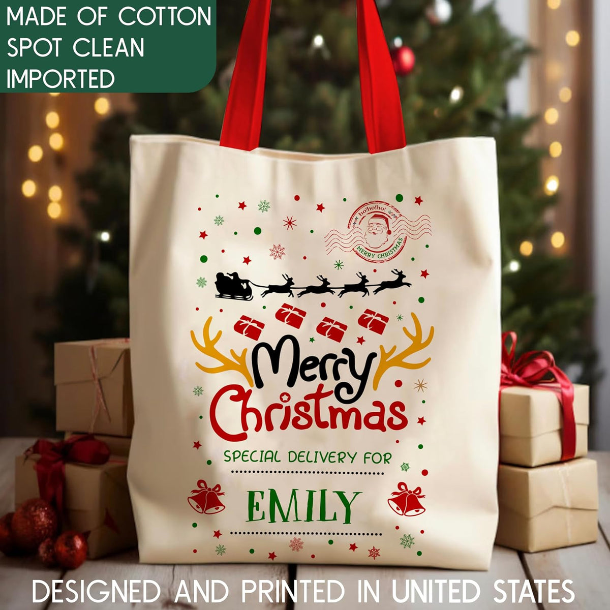 Personalized Christmas Santa Gift Bag, Custom Special Delivery Xmas Sack