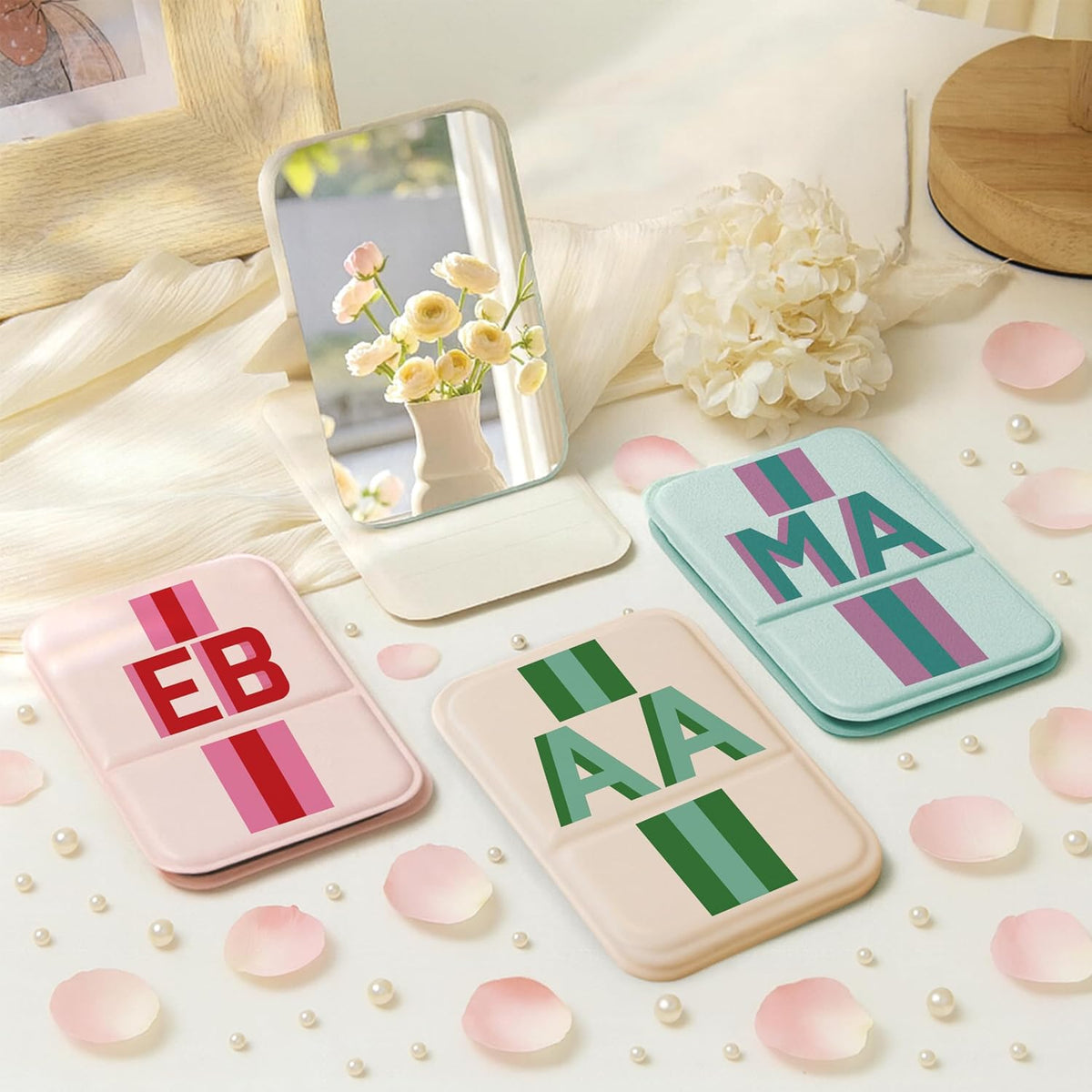 Bridesmaid Gift Personalized Compact Mirror – Custom Initial Foldable Pocket Makeup Mirror for Purse & Travel – Cute Portable Vanity Mirror for Women, Bride to Be, Mom, Bridesmaid Proposal Favor