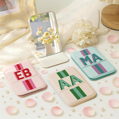 Bridesmaid Gift Personalized Compact Mirror – Custom Initial Foldable Pocket Makeup Mirror for Purse & Travel – Cute Portable Vanity Mirror for Women, Bride to Be, Mom, Bridesmaid Proposal Favor