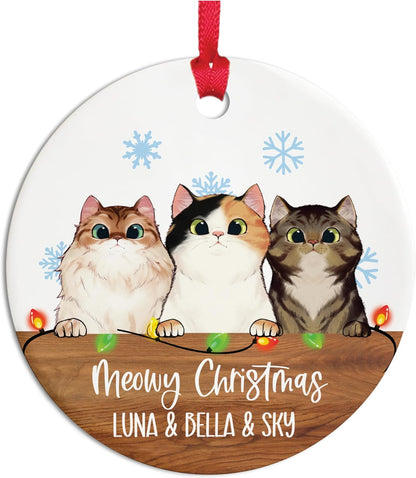 Personalized Cat Christmas Ornament with Custom Names, Meowy Christmas Ceramic or Acrylic Decoration, Cute Pet Gift for Cat Lovers, Families, or Friends, Holiday Tree Keepsake for Christmas 2025