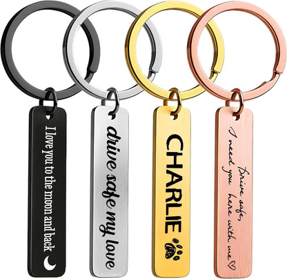 Personalized Printed Stainless Steel Keychain Gift for Him Her – Custom Name Text Quote with Icon – Drive Safe I Love You Message – Unique Christmas Graduation Birthday Keepsake