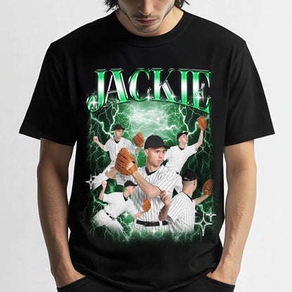 Custom Bootleg Rap Style Patrick Football T-Shirt - Personalized Graphic Tee with Player Name & Lightning Collage - Oversized Unisex Vintage Sports Shirt for Fans, Birthdays, Game Day