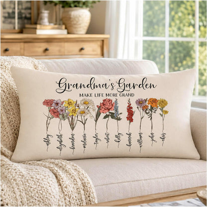 Zexpa Apparel Customized Mothers Day Lumbar Pillow Cover Personalized Grandma's Garden Flowers
