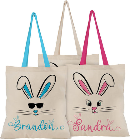 Personalized Easter Bunny Tote Bag with Name, Custom Egg Hunt Gift
