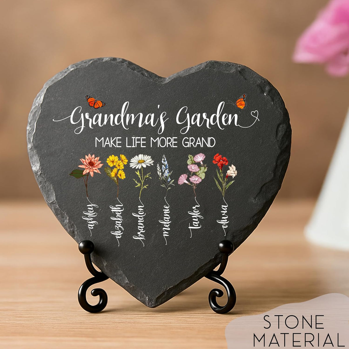 Personalized Grandma's Garden Slate Sign, Custom Birth Month Flower Gift