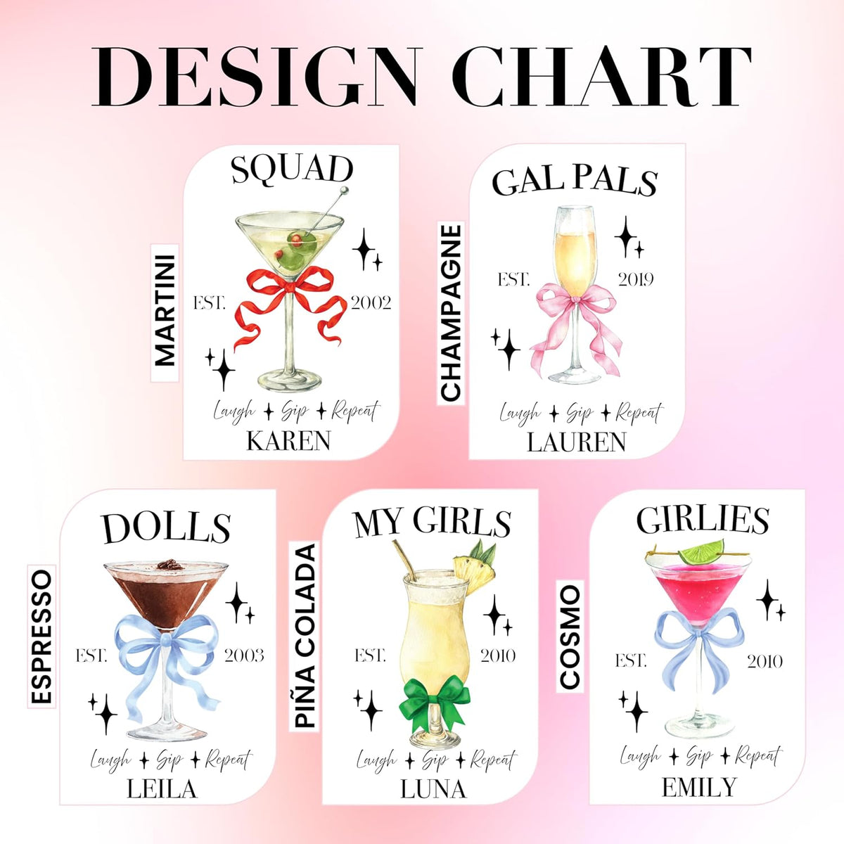Personalized Cocktail Canvas Drawstring Bag for Girls Night, Galentine’s Day, or Bachelorette – Custom Name Group Pouch with Drink Design, Year & Text – Makeup Gift Bag for Bridesmaids & Friends