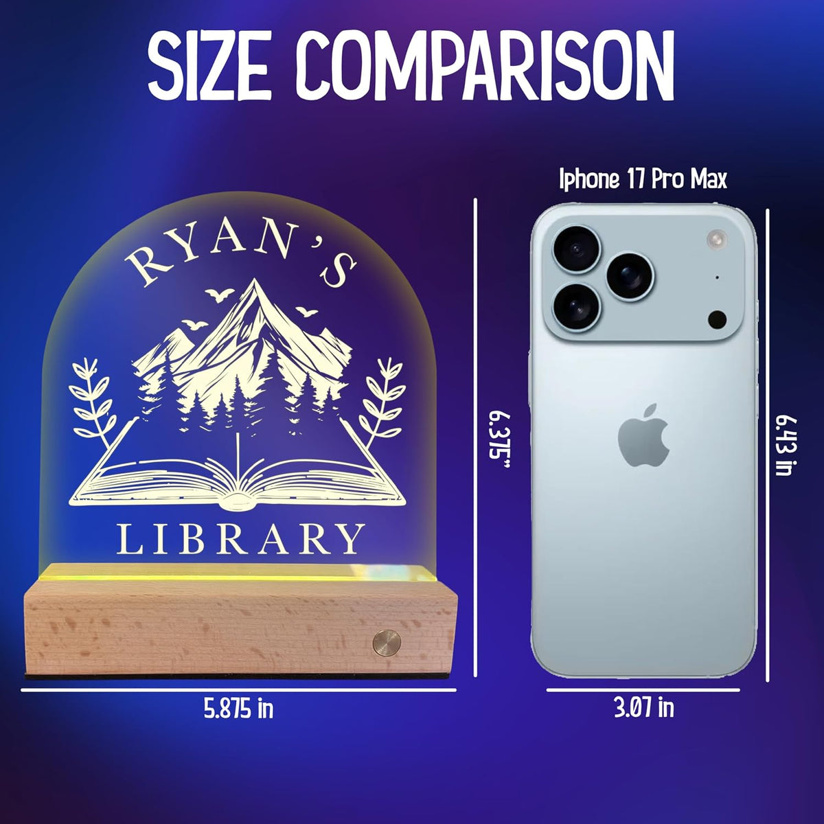 Personalized LED Acrylic Book Nook Light with Name - Custom Night Lamp for Kids Bedroom, Library or Reading Nook - 8 Color Touch Base - Bookish Gift for Bookworms, Readers, Girls & Boys