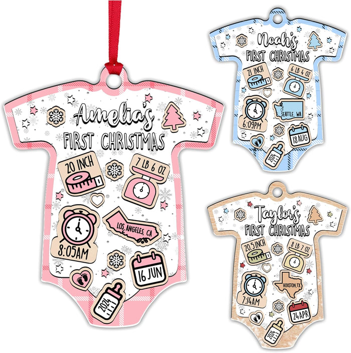 Personalized Baby's First Christmas Ornament - Custom Gift for Christmas & Baby Shower - 4D Baby Shake - Clear Acrylic Tree Hanging Decoration with Name - Unique Newborn Ornament