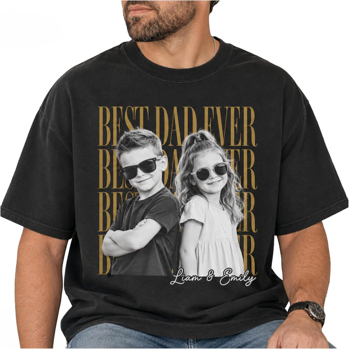 Personalized Best Dad Ever Shirt with Kids Photo and Names, Custom Picture Tee for Dad, Fathers Day 2027 Gift from Daughter Son, Comfort Colors Oversized Graphic Tee, Birthday Gift for Him