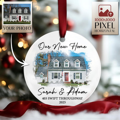 Personalized New Home Christmas Ornament with Photo, Custom Couple Keepsake