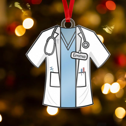 Personalized Doctor Uniform Ornament – Custom Acrylic Christmas Keepsake with Name on Medical Scrubs Design – Physician Ornament Gift for Doctors, Nurses, Medical Students, Tree Decoration