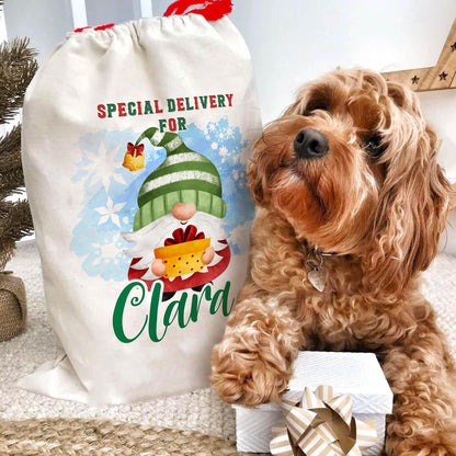 Personalized Christmas Santa Sack with Names, Custom Drawstring Gift Pouch
