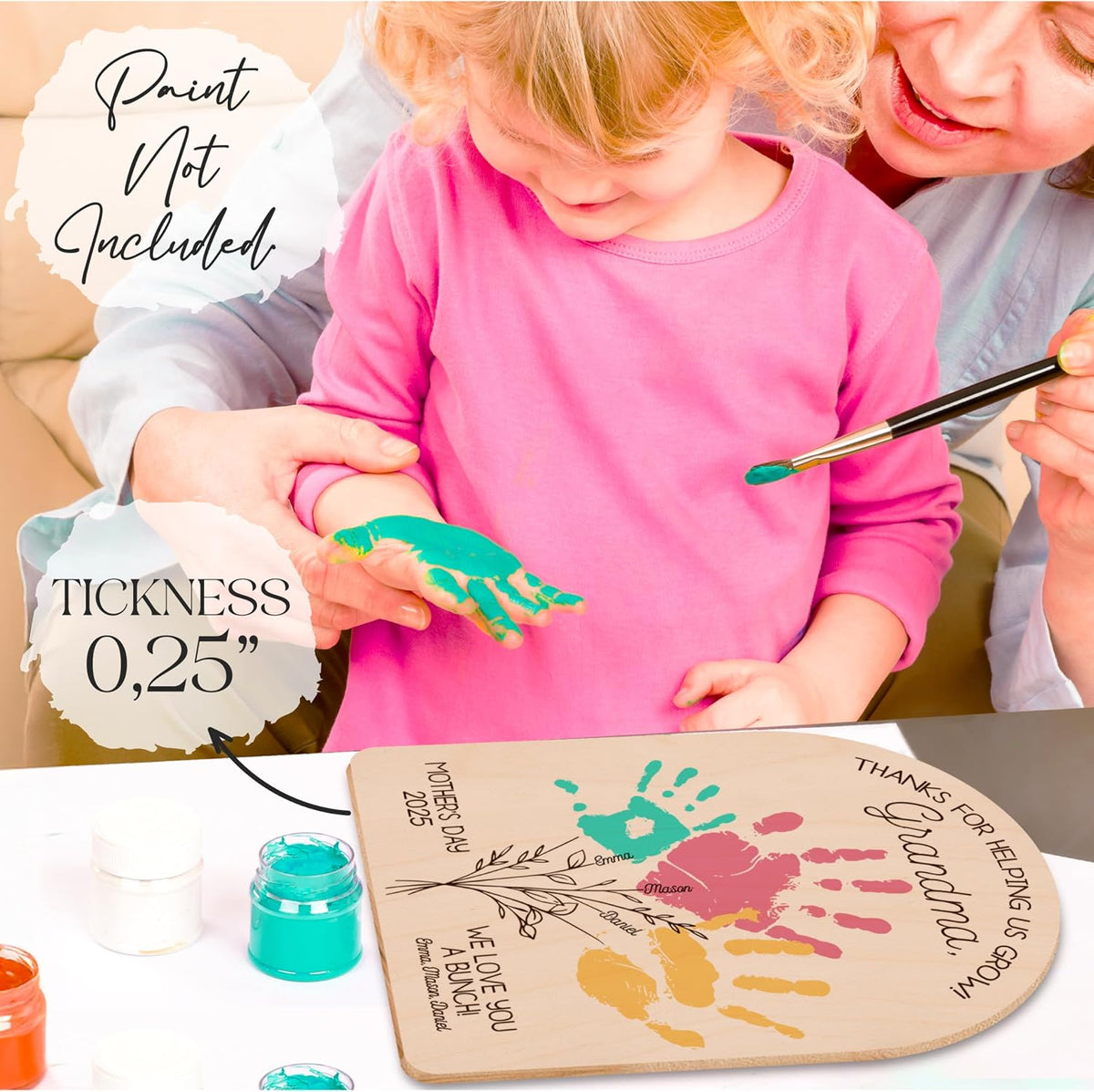 Personalized Handprint Wood Sign for Mom, Custom Mother's Day Keepsake Gift