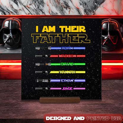 Personalized I Am Their Father Lightsaber Sign with Names, Custom Dad Gift