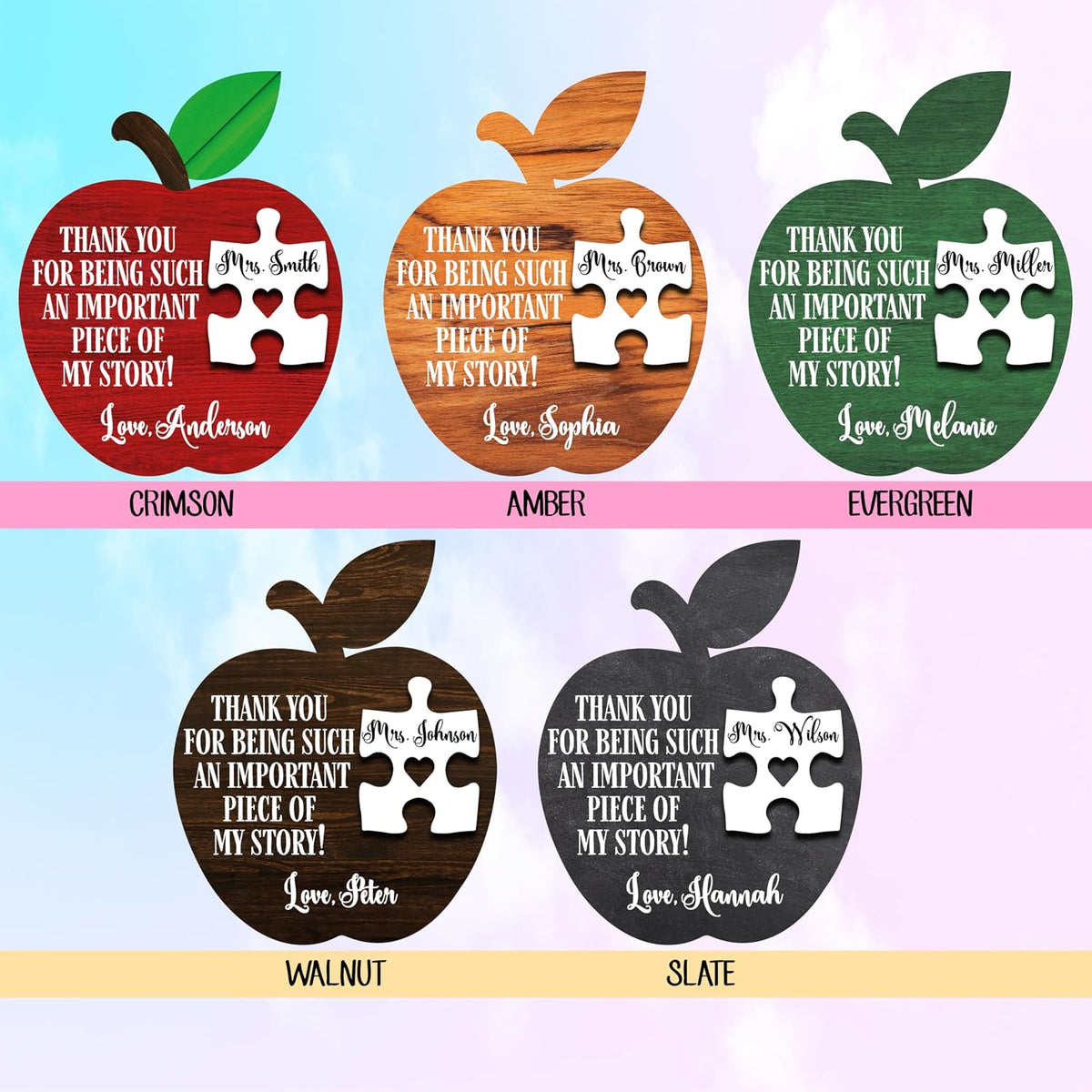 Personalized Teacher Apple Puzzle Sign with Name, Custom Thank You Gift