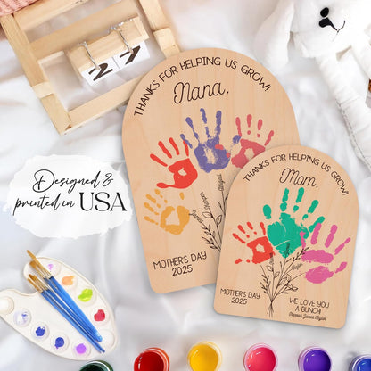 Personalized Handprint Wood Sign for Mom, Custom Mother's Day Keepsake Gift