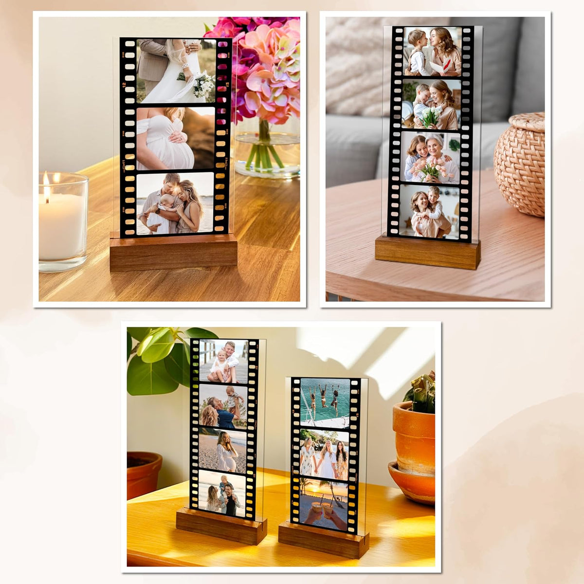 Zexpa Apparel Custom Photo Film Strip Acrylic Plaque - Personalized Picture Display Camera Roll Sign for Mother, Couples - Unique Keepsake Gift for Mothers Day, Christmas, Valentines Day, Birthday