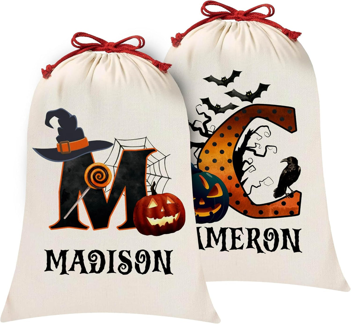 Customized Halloween Trick or Treat Candy Sack - Personalized Reusable Cotton Goodie Bag with Creepy & Funny Pumpkin Design - 16" X 24" Tote Sack - Gift for Halloween Parties