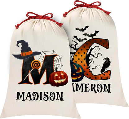 Customized Halloween Trick or Treat Candy Sack - Personalized Reusable Cotton Goodie Bag with Creepy & Funny Pumpkin Design - 16" X 24" Tote Sack - Gift for Halloween Parties