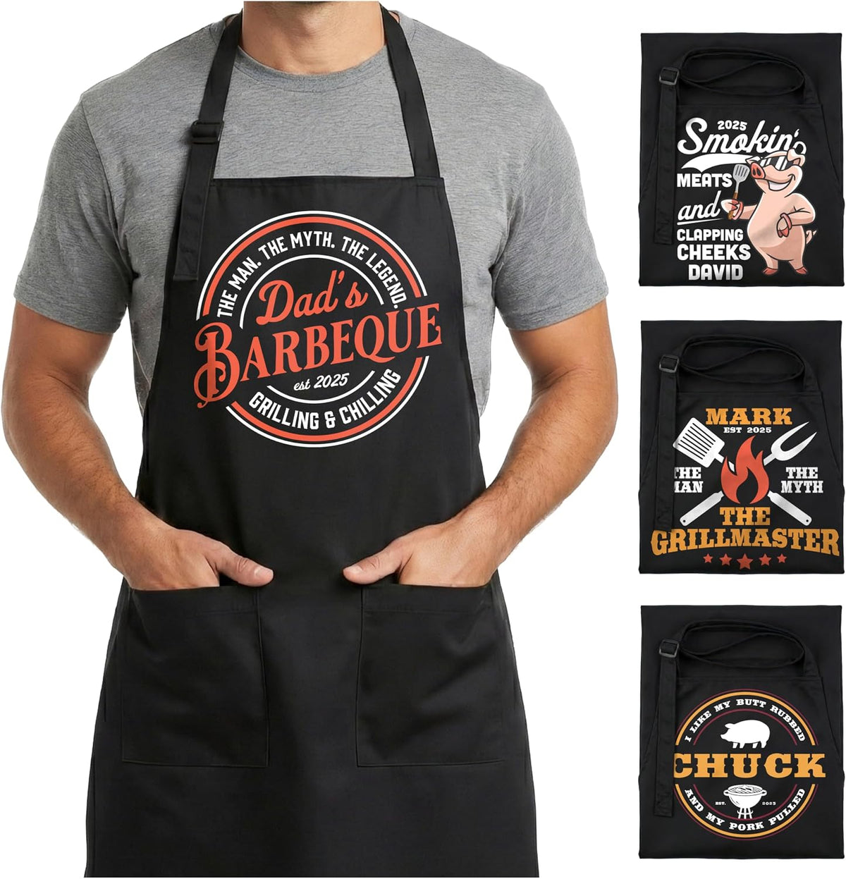 Father’s Day BBQ Apron for Dad – Personalized Grill Master Apron with Name & Year – Custom Cooking Apron for Men, Husband, Grandpa – Funny Backyard Barbecue Gift for Pitmaster & Outdoor Grilling