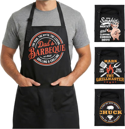 Father’s Day BBQ Apron for Dad – Personalized Grill Master Apron with Name & Year – Custom Cooking Apron for Men, Husband, Grandpa – Funny Backyard Barbecue Gift for Pitmaster & Outdoor Grilling