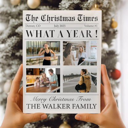 Custom Acrylic Family Sign with Photo & Name – Personalized Christmas “What A Year” Newspaper Plaque – Xmas Home Decoration – Funny Holiday Keepsake Gift for Newlywed, Friends, Couples, Parents