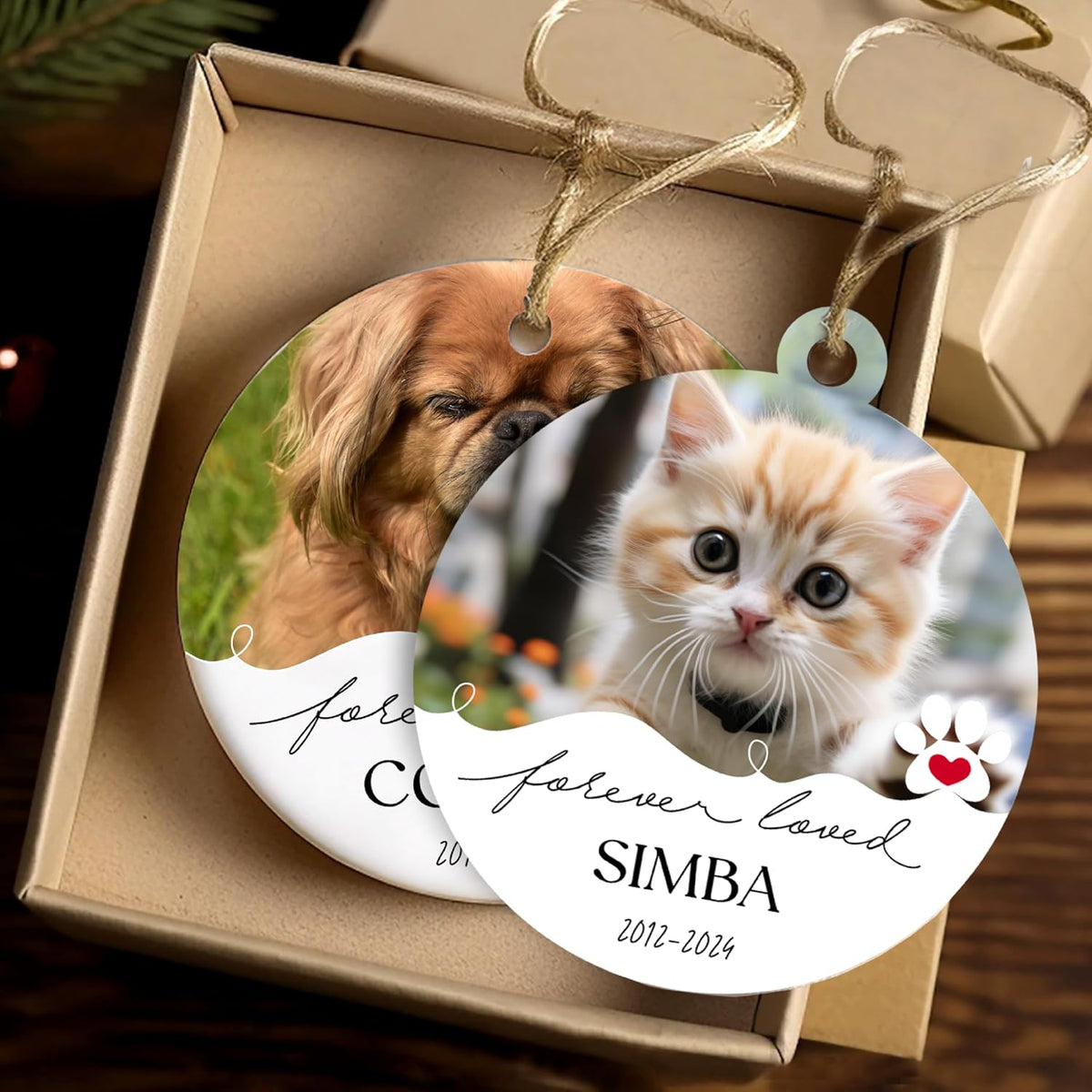 Personalized Pet Photo Christmas Ornament, Custom Dog Cat Memorial Keepsake