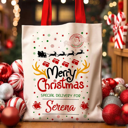 Personalized Christmas Santa Gift Bag, Custom Special Delivery Xmas Sack