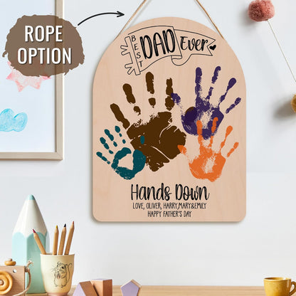 Personalized Handprint Father’s Day Trophy Sign, DIY Kids Handprint Plaque Gift for Dad Grandpa Papa
