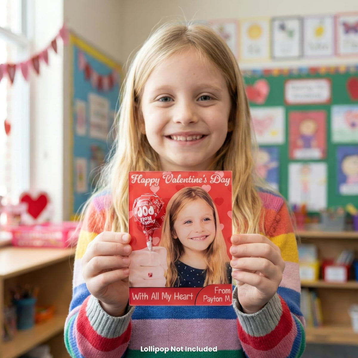 Valentine Cards for Classroom Exchange – Personalized Photo Lollipop Holder with Name & Message – Custom School Valentines for Boys & Girls, Teachers, Parties & Playdates – Cute Handout