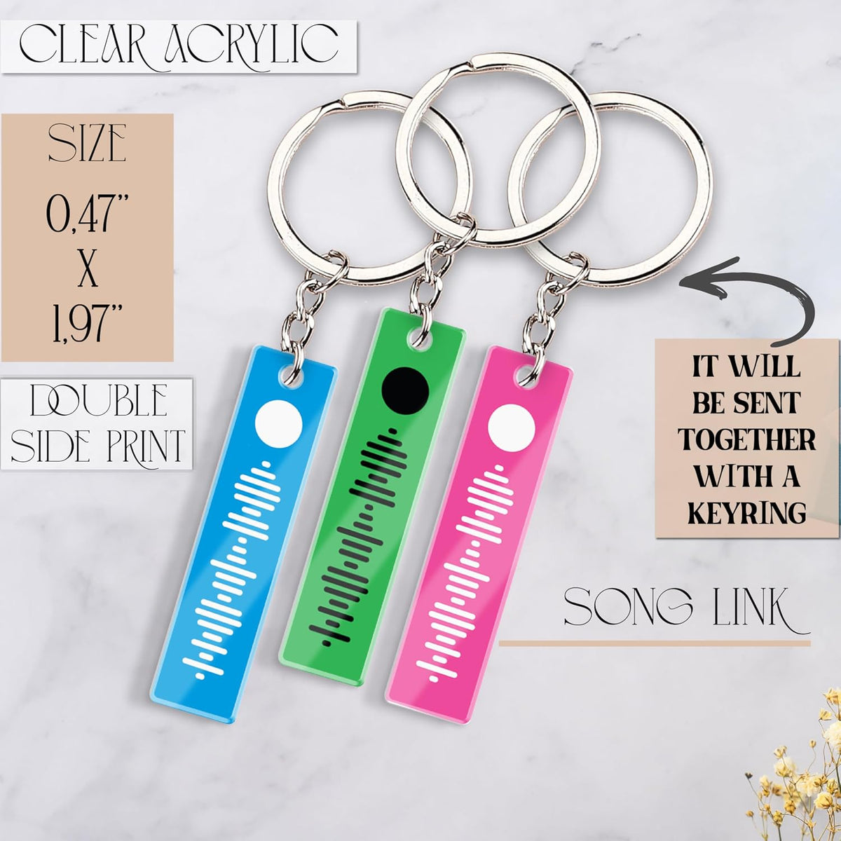 Personalized Scannable Music Keychain with Name, Custom Song Couple Gift