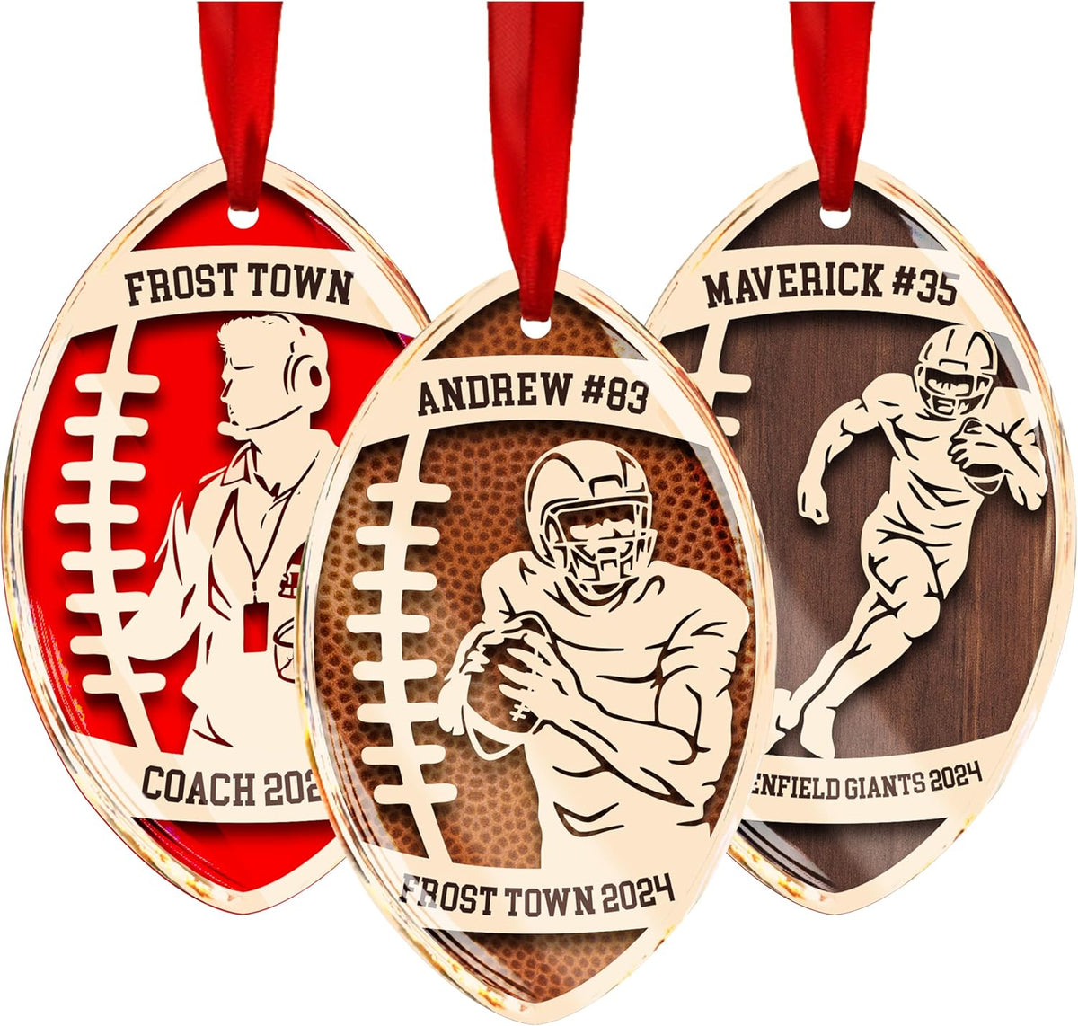 Personalized Football Christmas Ornament with Name, Custom Holiday Keepsake