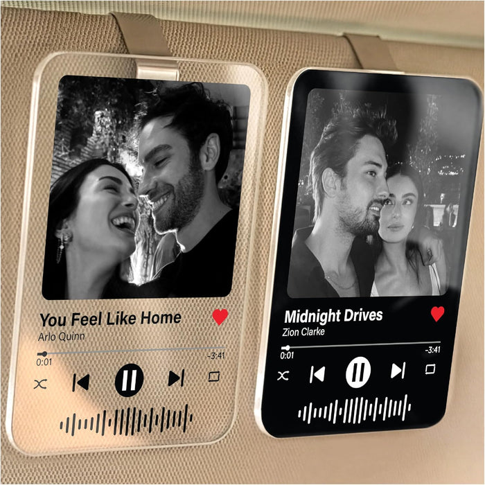 Custom Car Visor Photo Clip with Picture, Personalized Acrylic Song Display Frame, Romantic Couple Gift, Anniversary Valentines Gift for Her Him, Music Inspired Car Decor